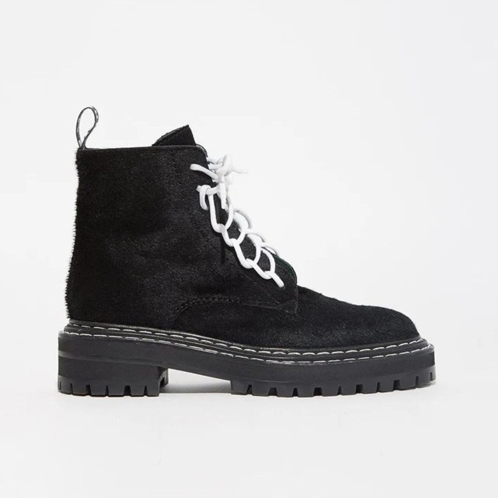 Proenza Schouler Women Pony Hair Lug Sole Black Combat Boots Size 39